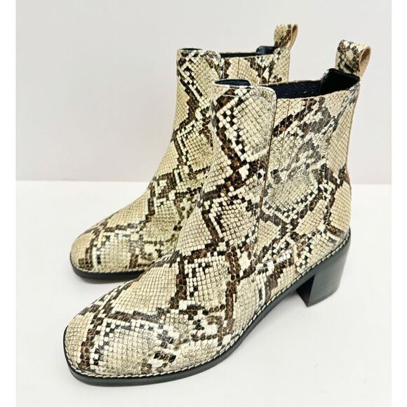 Nordstrom Rack Ankle Booties Size 7.5 Leather Snake Print Block Heel NEW - Picture 2 of 9